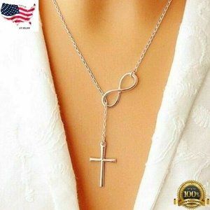 Sterling Silver Plated Infinity Cross Necklace